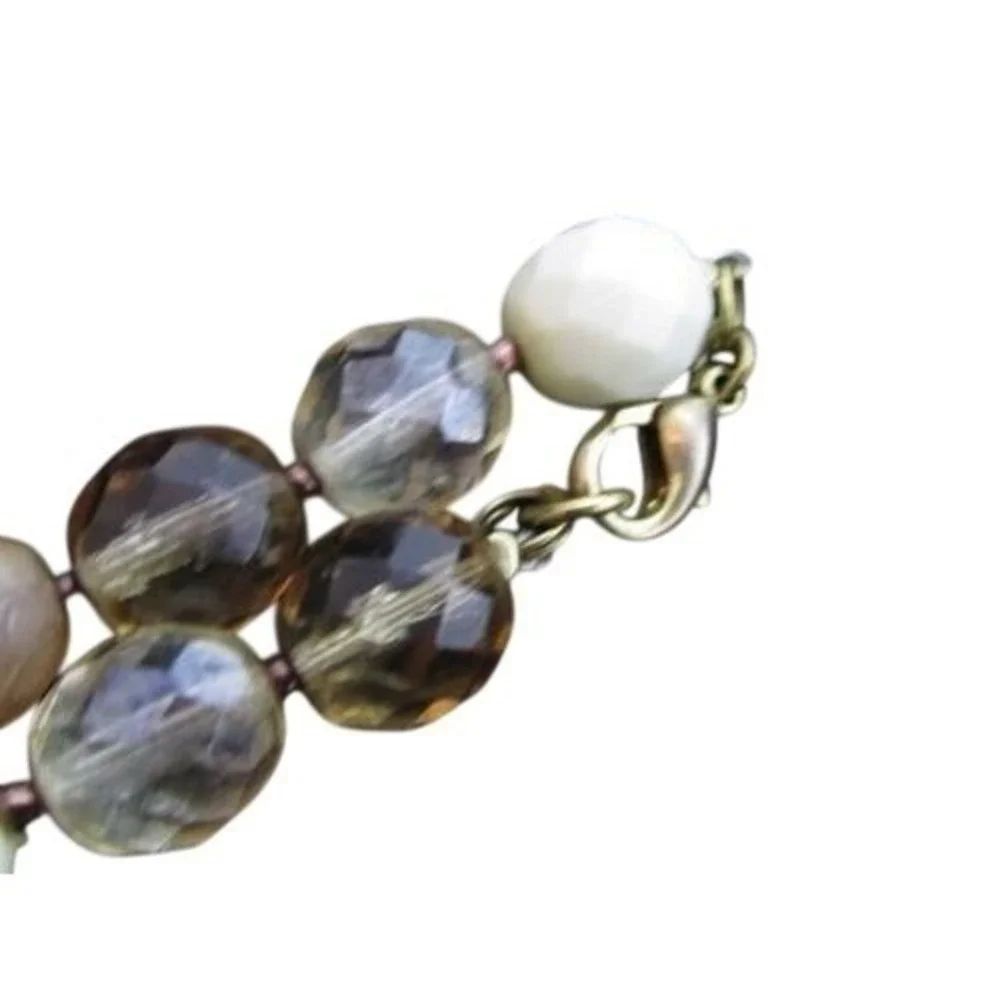Beautiful‎ Smokey Topaz Yellow Cream Crystal Faceted Glass Bead Necklace 32